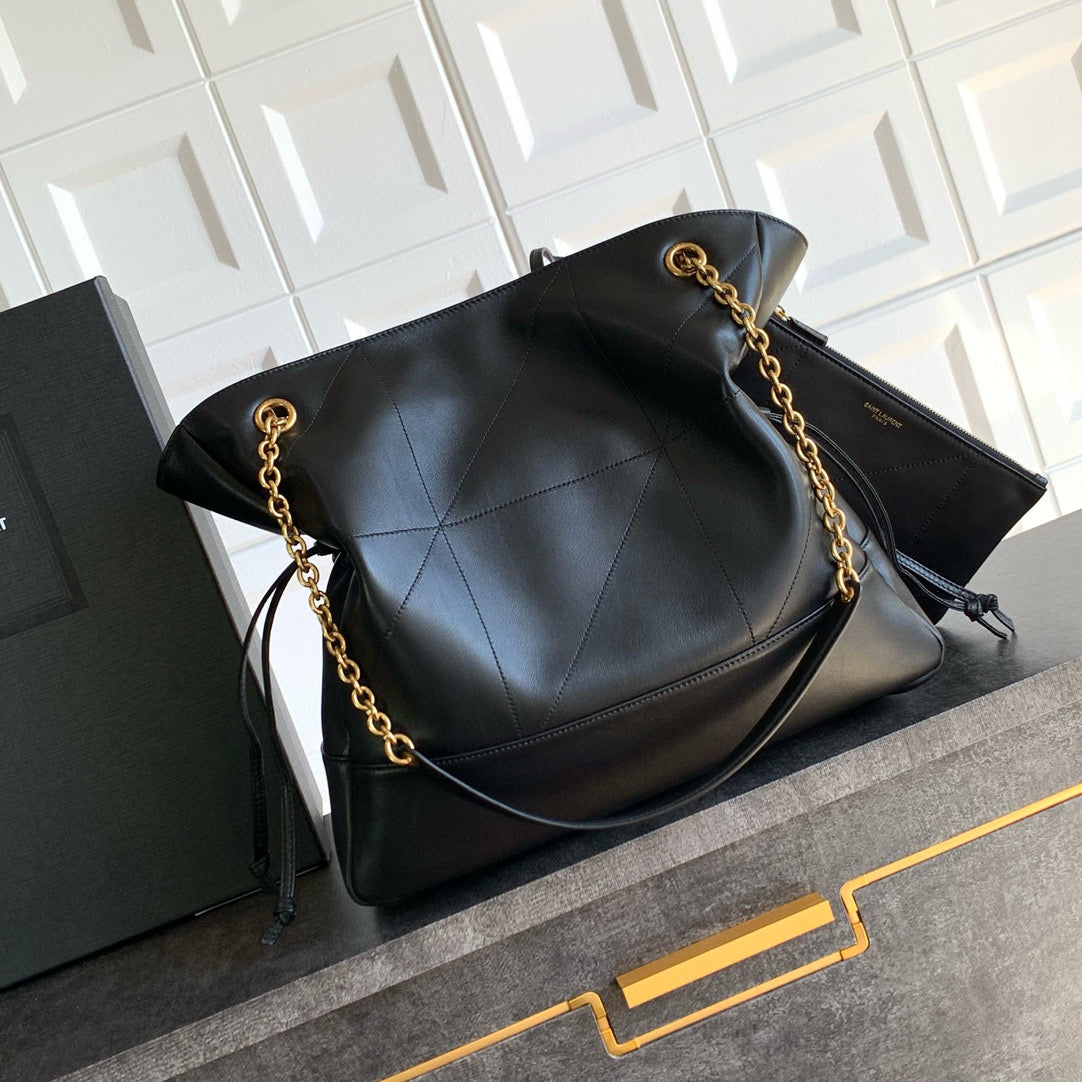 Elegant Black Lambskin Shoulder Tote