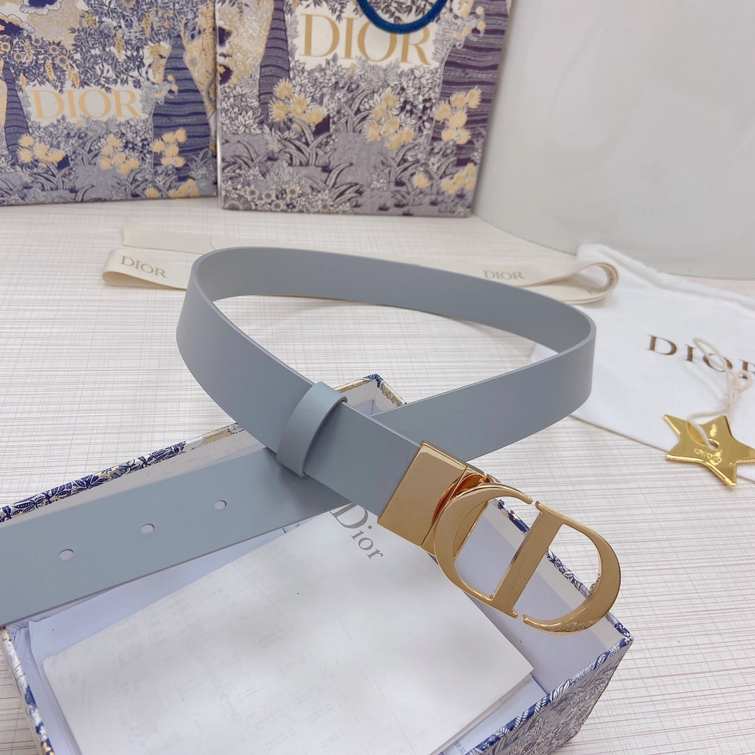 3.0cm Reversible Calfskin Leather Belt – Rotating Metal Buckle