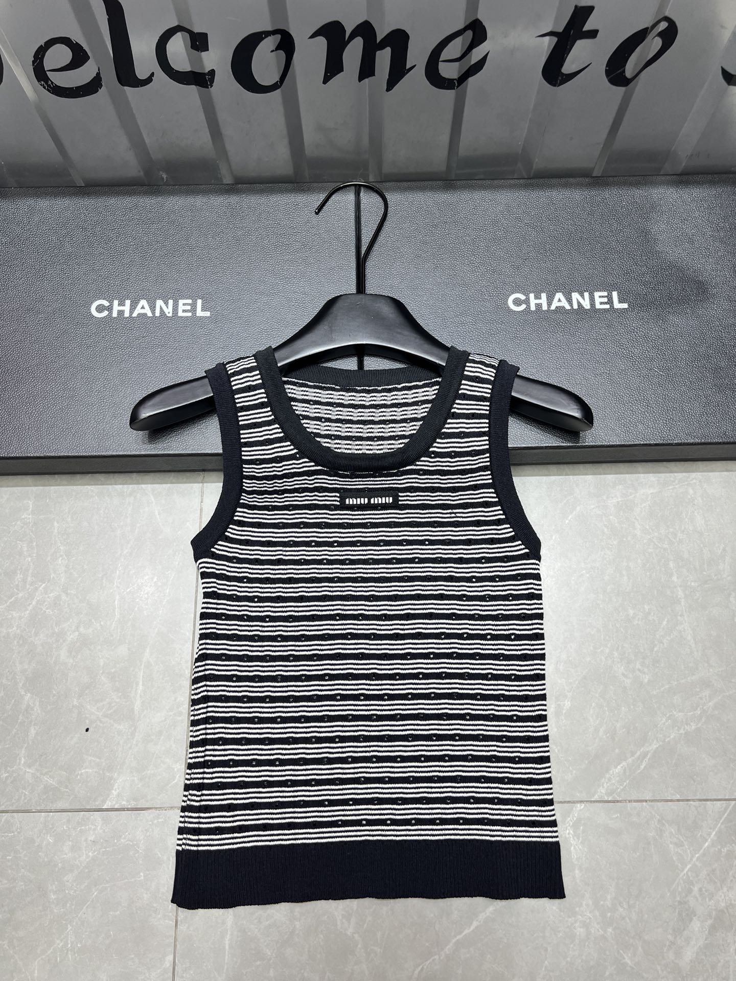 Eyelet Knit Letter Tank Top