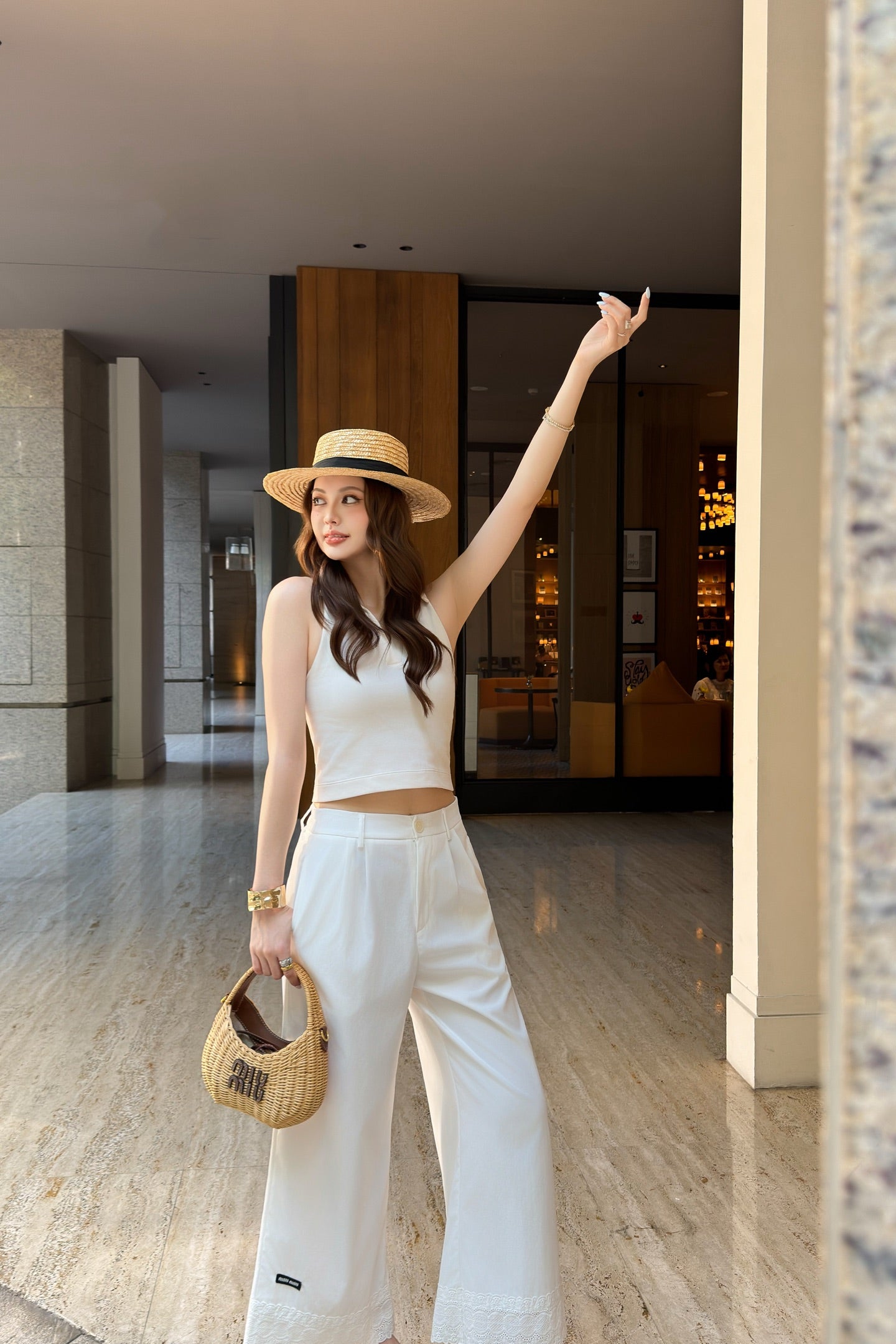 Lace-Embroidered Cropped Trousers