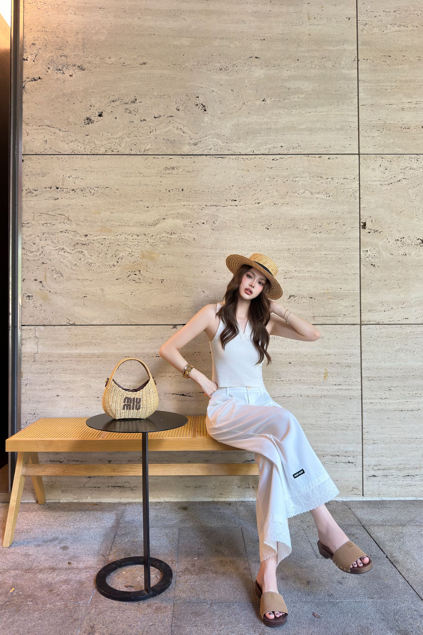 Lace-Embroidered Cropped Trousers