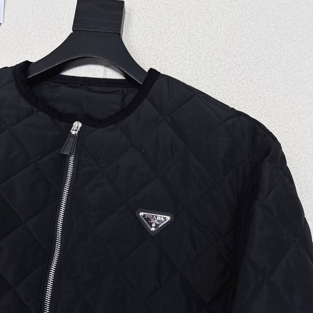 Autumn/Winter Quilted Nylon Round-Neck Jacket