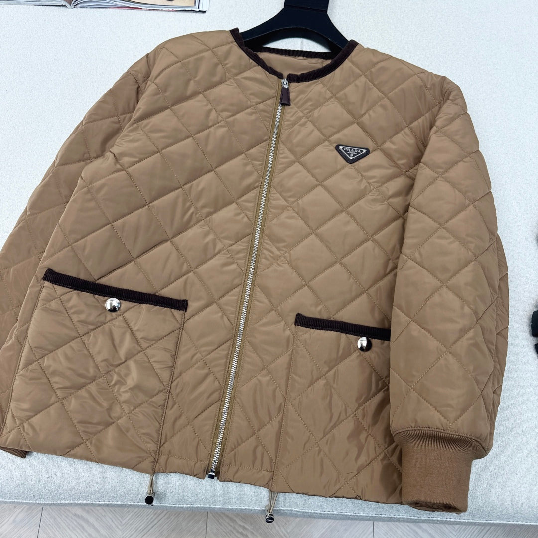 Autumn/Winter Quilted Nylon Round-Neck Jacket