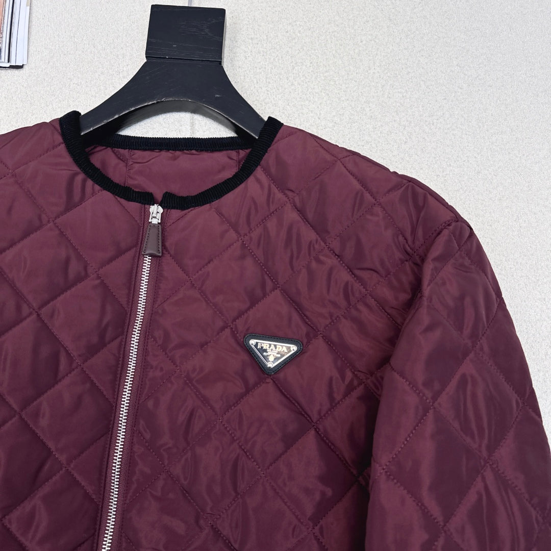 Autumn/Winter Quilted Nylon Round-Neck Jacket