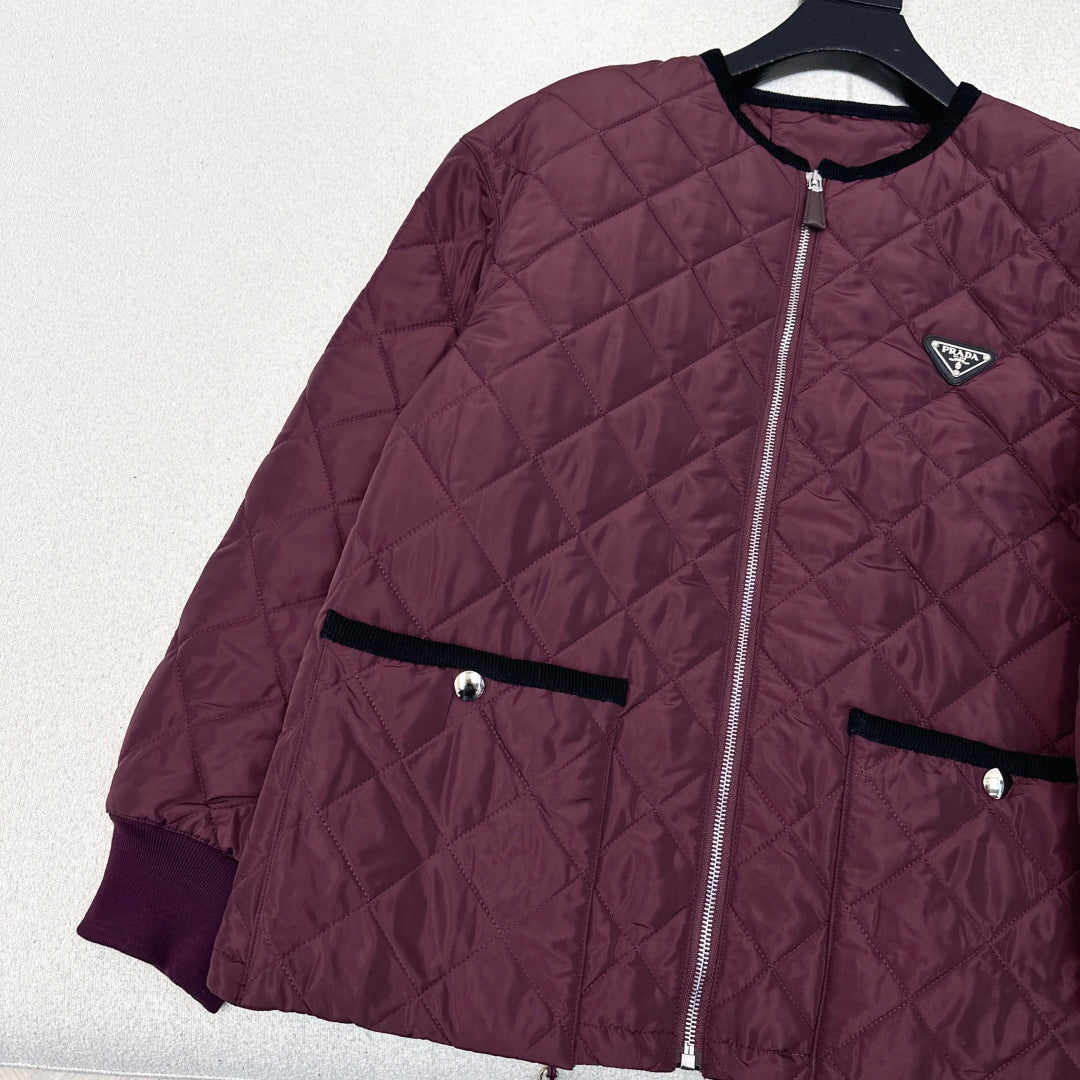 Autumn/Winter Quilted Nylon Round-Neck Jacket