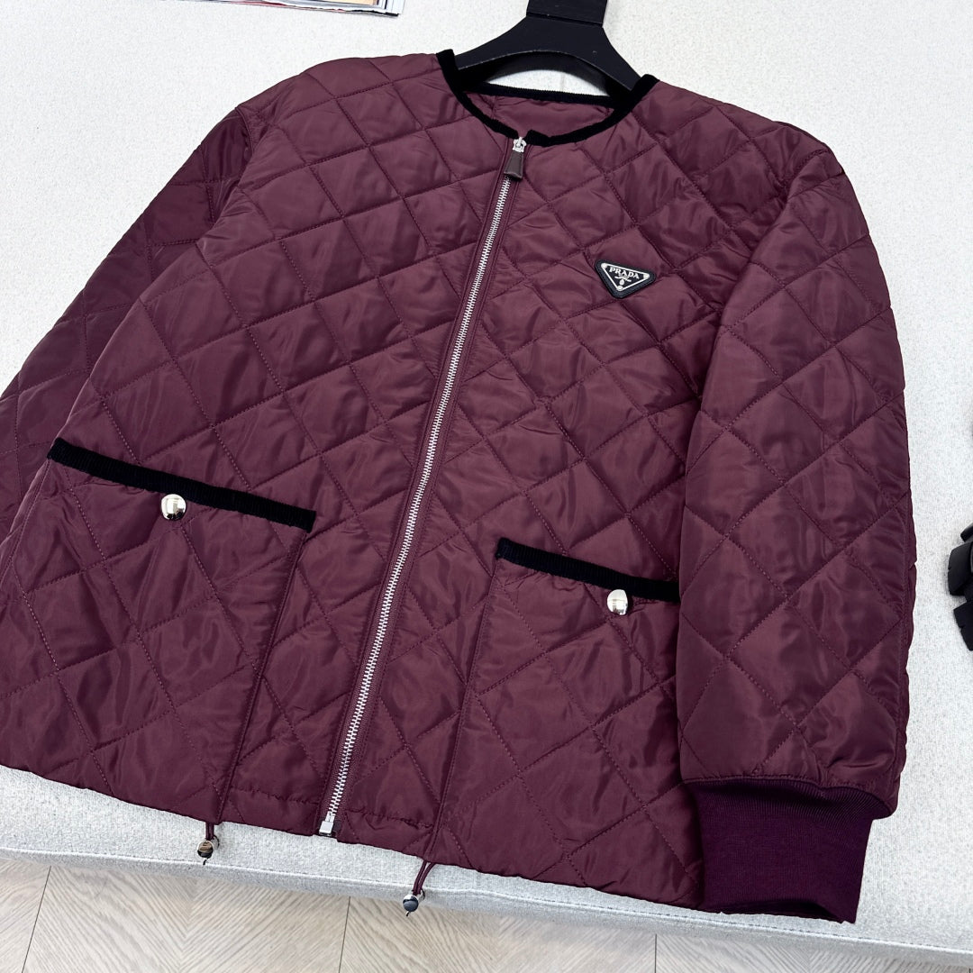 Autumn/Winter Quilted Nylon Round-Neck Jacket