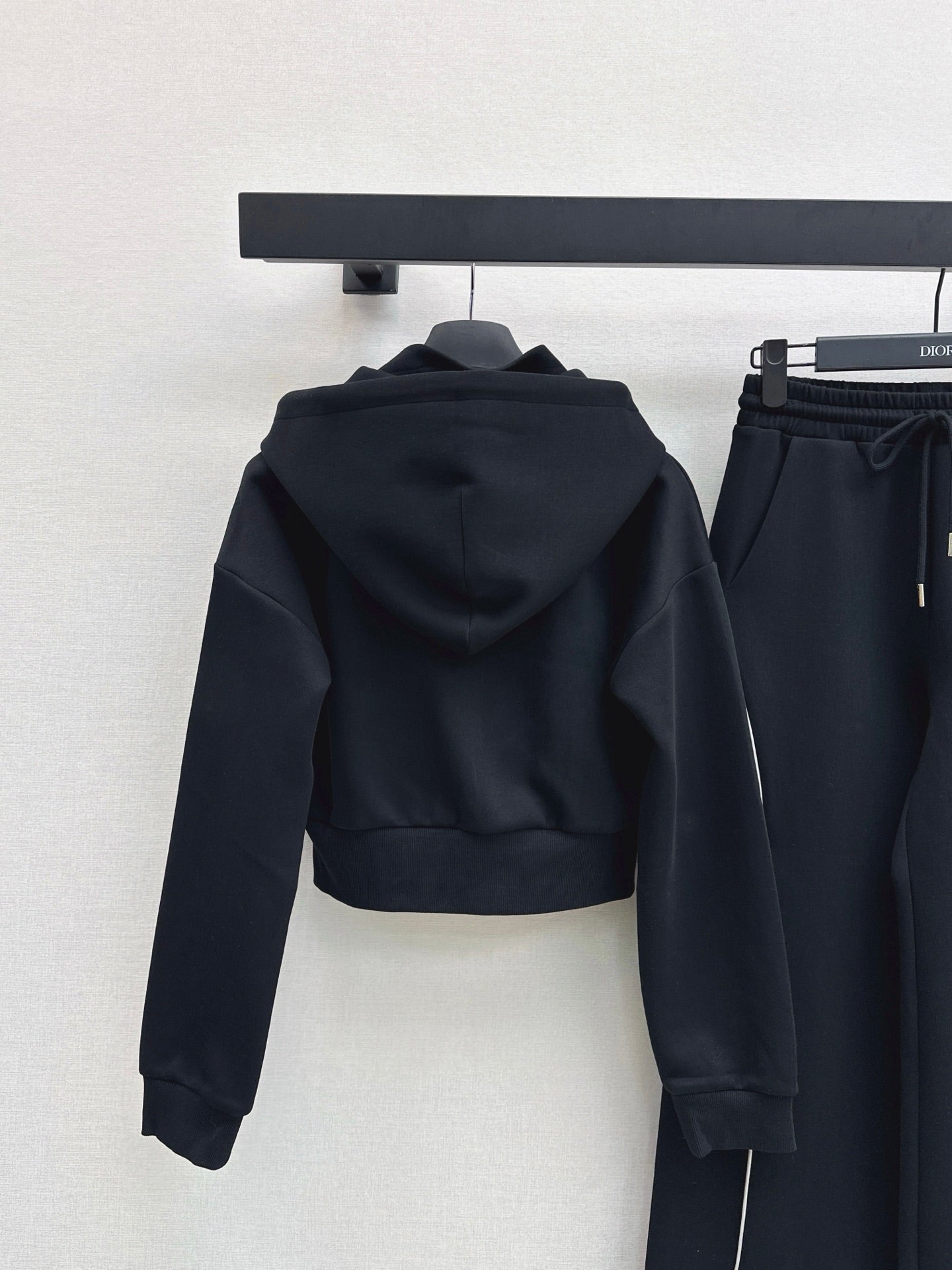D Cropped Hooded Jacket & Elastic Waist Casual Pants Set