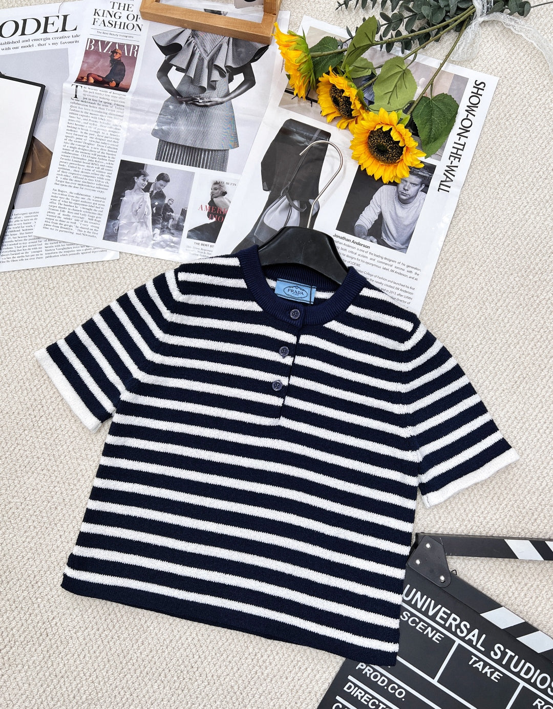 Soft &  Chic Striped Knit Polo T-Shirt