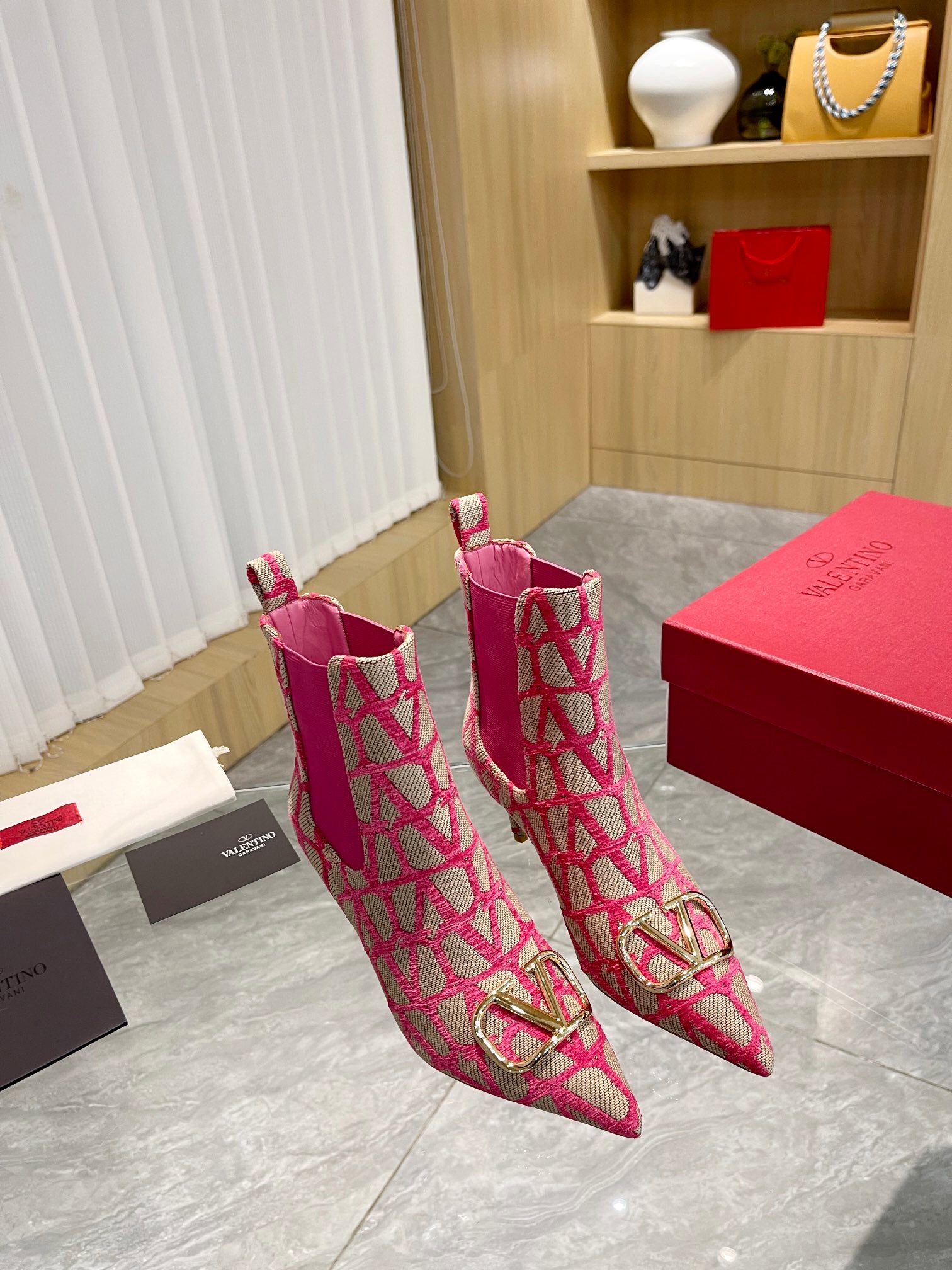 Elegant Printed Fabric Fashion Boots — Gold Buckle Edition