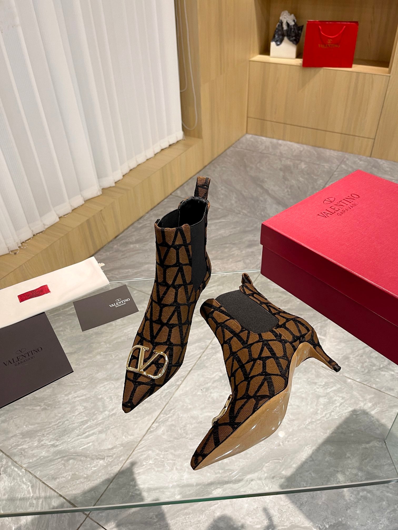 Elegant Printed Fabric Fashion Boots — Gold Buckle Edition