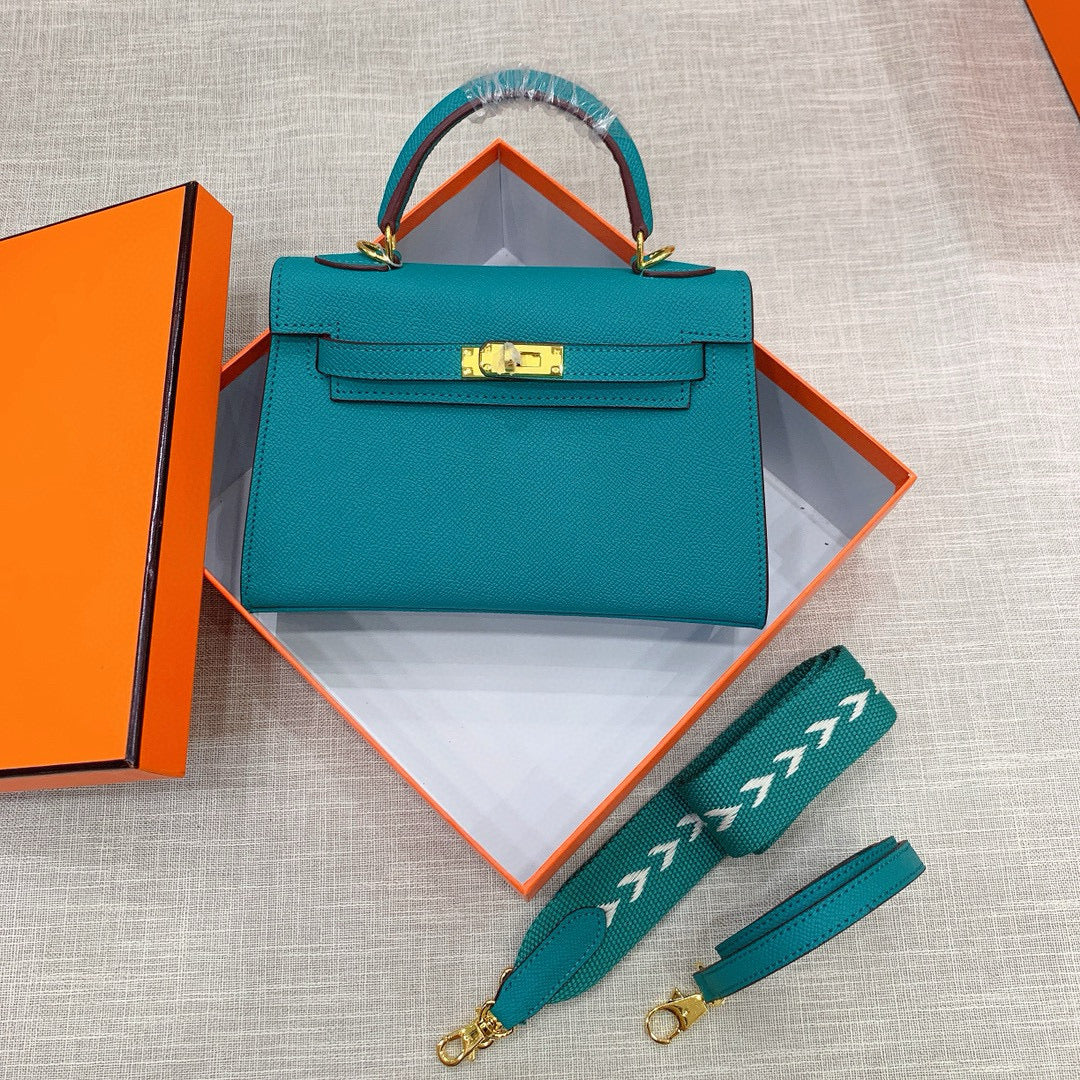 Kelly Palm-Grain Leather Structured Handbag