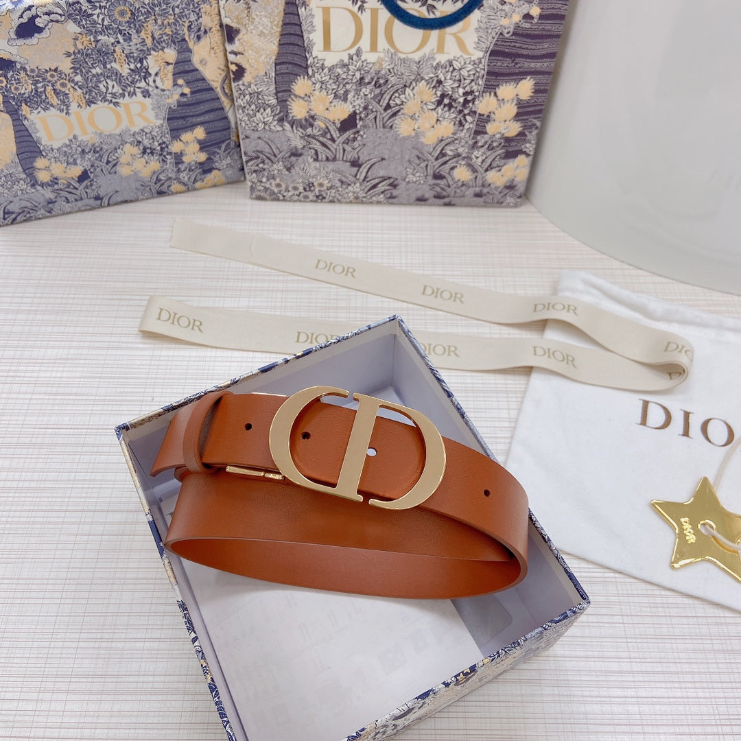 3.0cm Reversible Calfskin Leather Belt – Rotating Metal Buckle