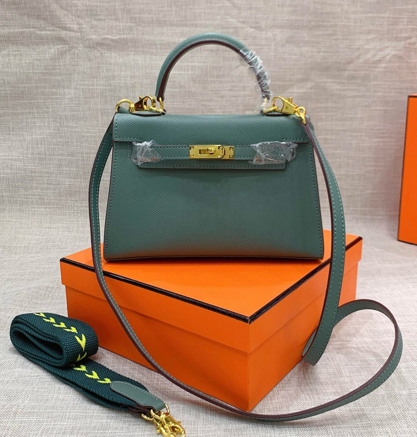 Kelly Palm-Grain Leather Structured Handbag