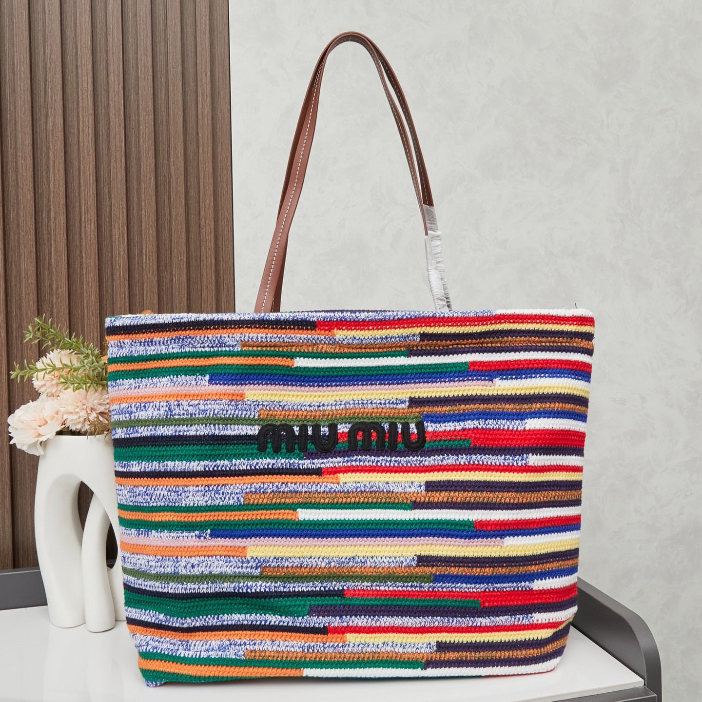 Handwoven Rainbow Embroidered Raffia Tote Bag