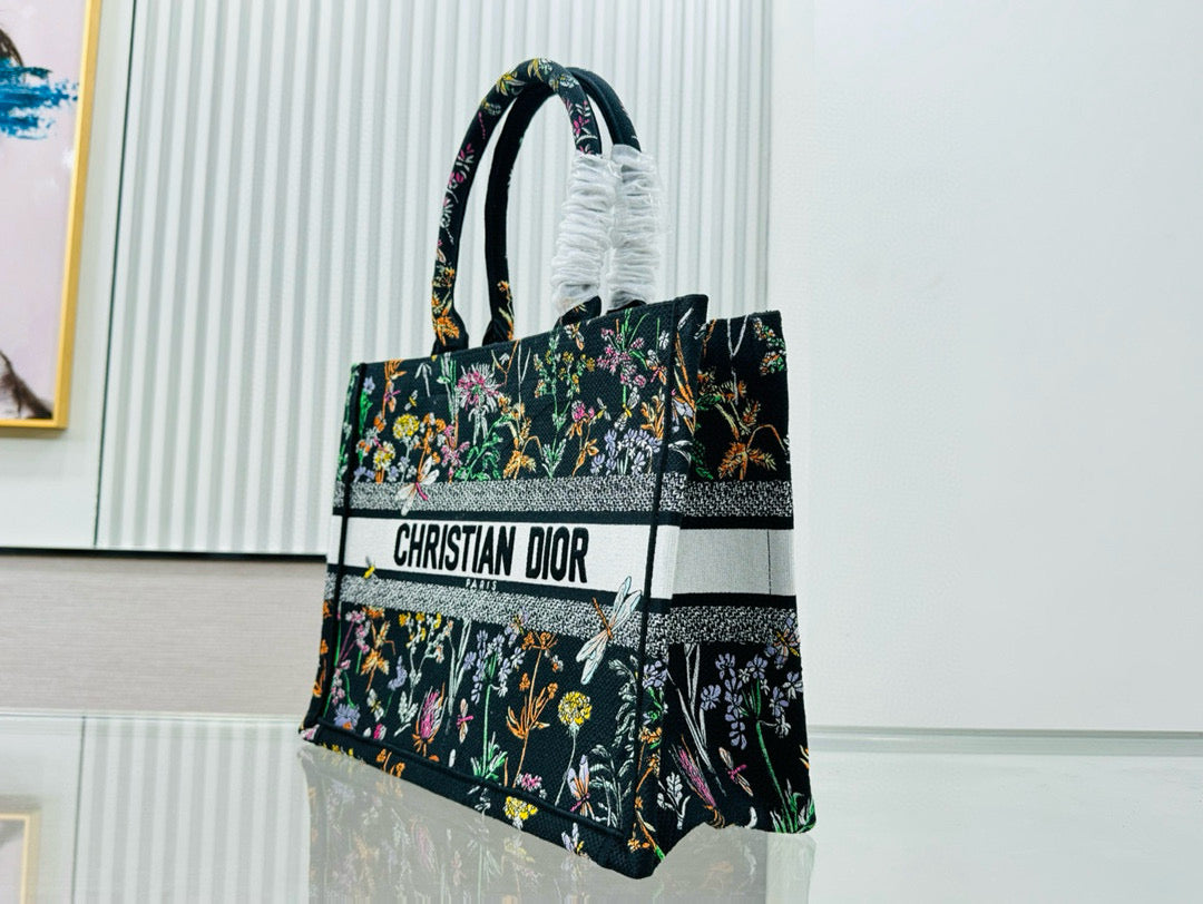 D Book Tote (BLACK floral)