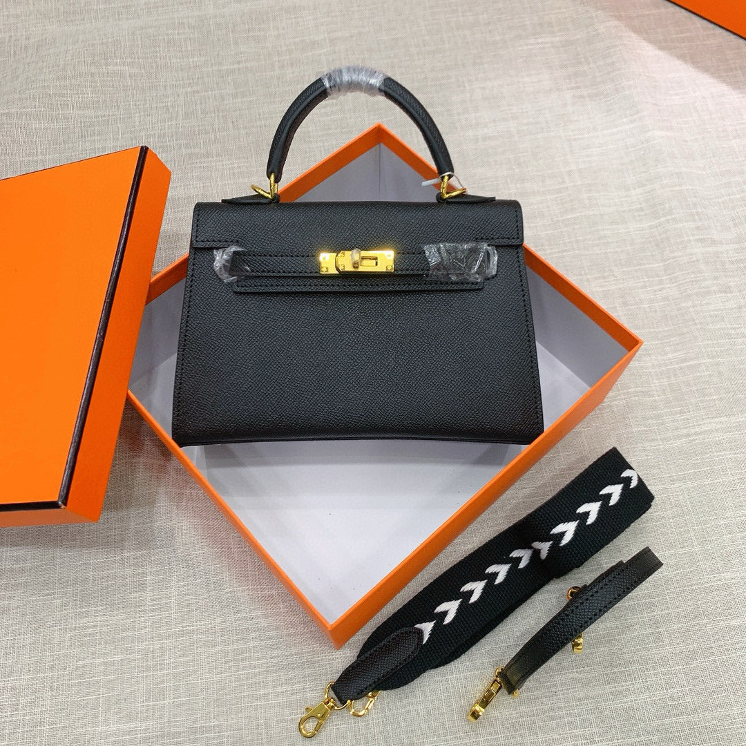 Kelly Palm-Grain Leather Structured Handbag