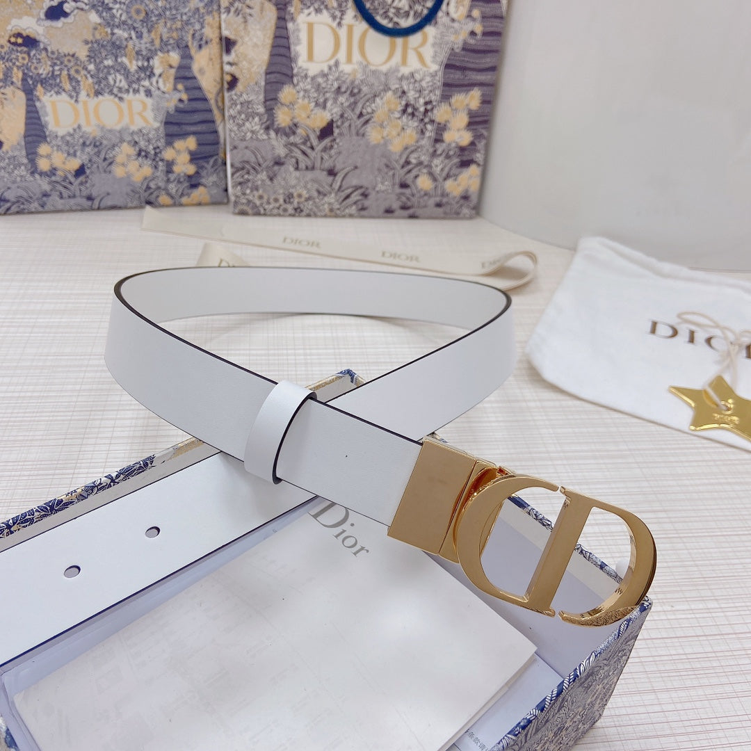 3.0cm Reversible Calfskin Leather Belt – Rotating Metal Buckle