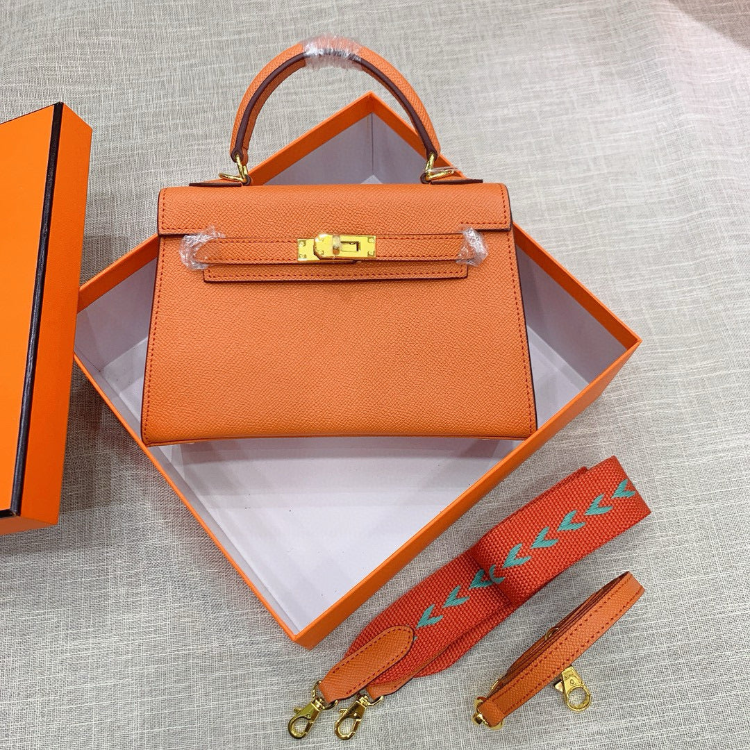 Kelly Palm-Grain Leather Structured Handbag