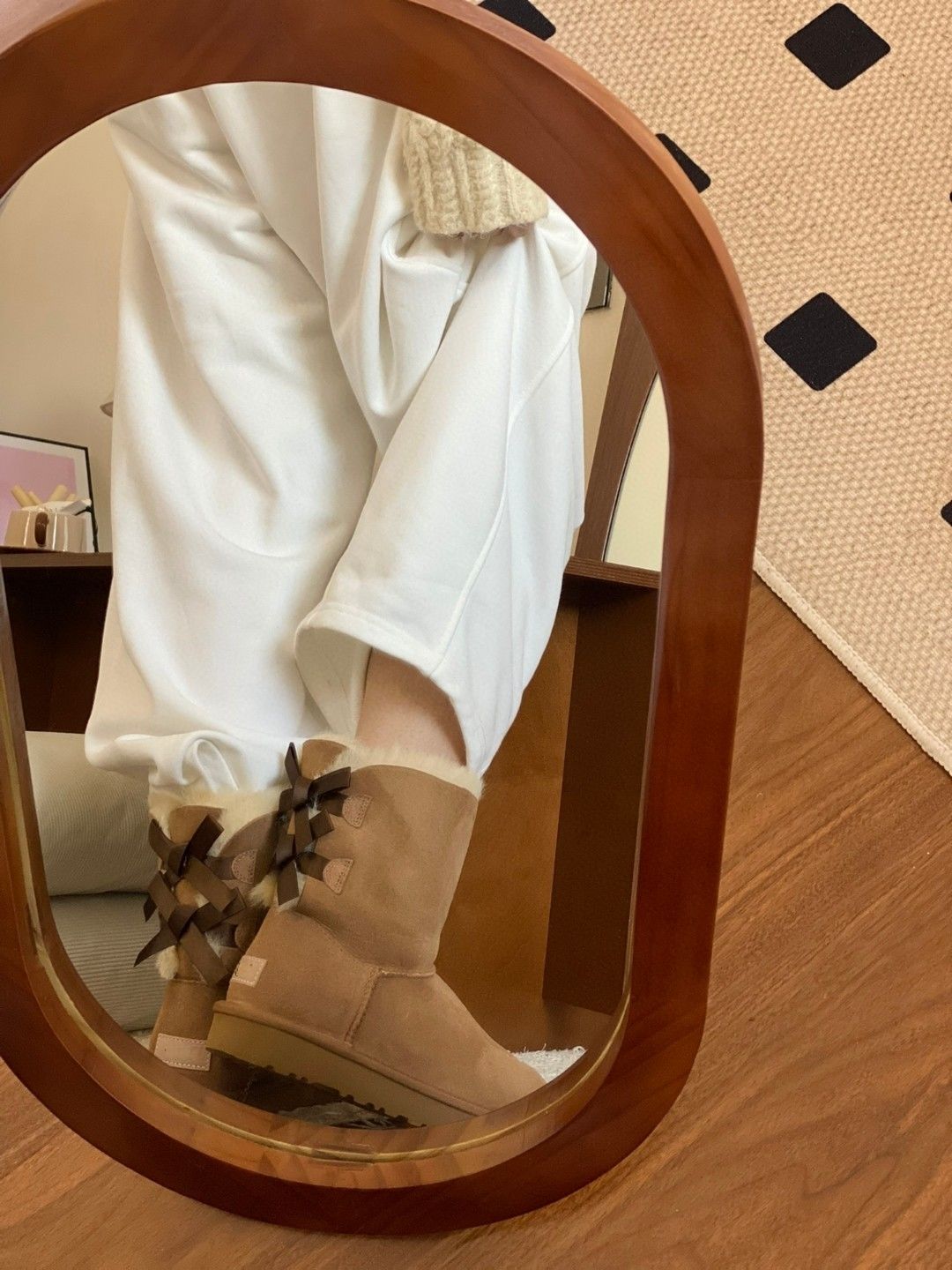 Mid-Calf Shearling Winter Boots with Double Ribbon Bows