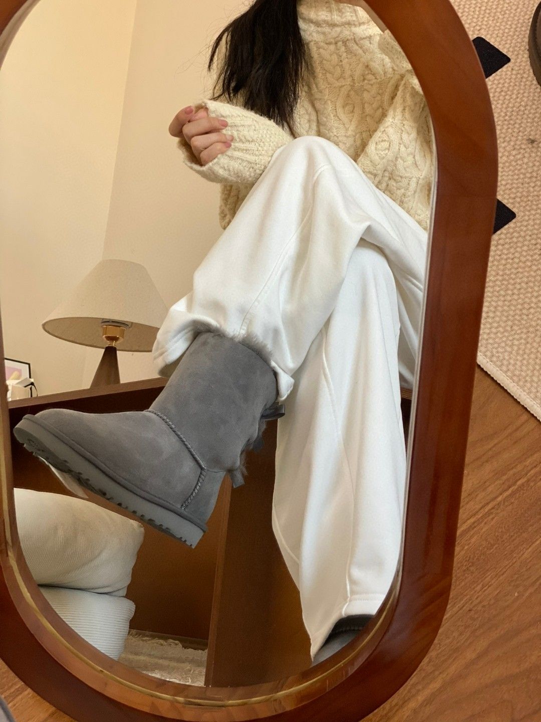 Mid-Calf Shearling Winter Boots with Double Ribbon Bows