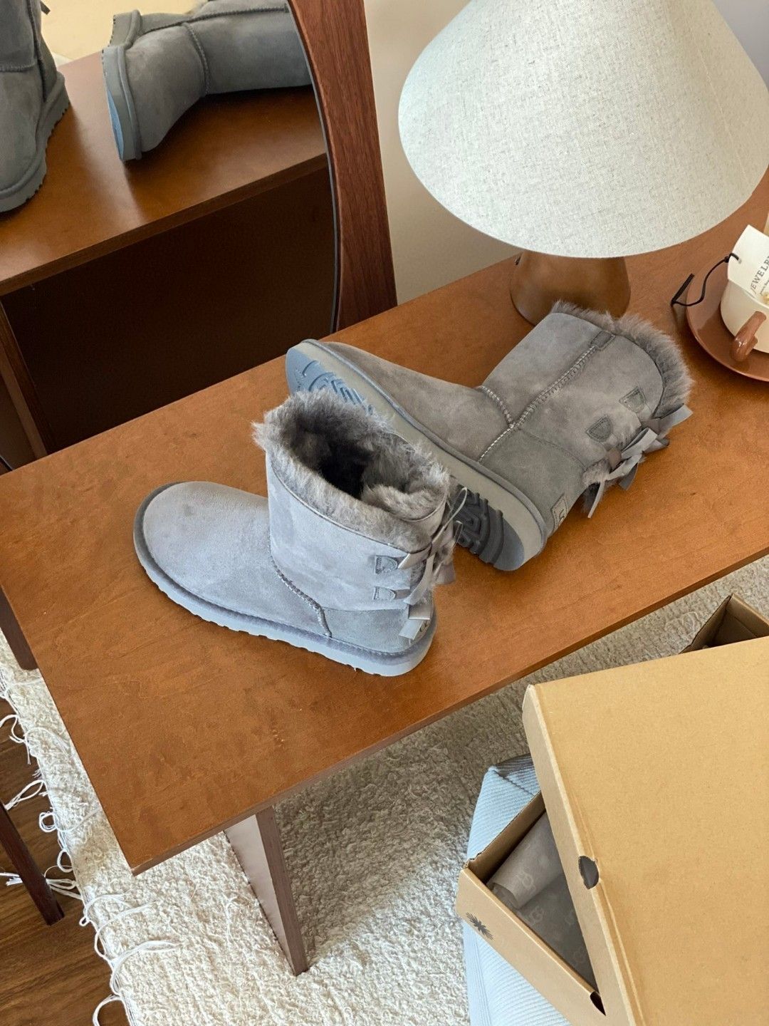 Mid-Calf Shearling Winter Boots with Double Ribbon Bows