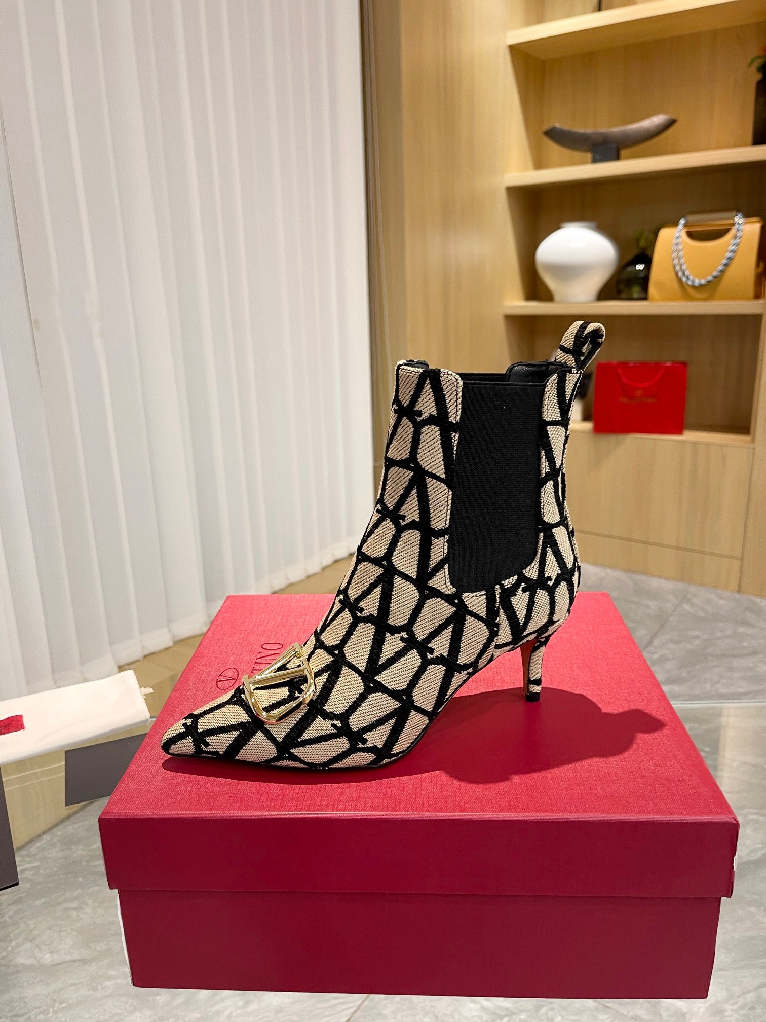 Elegant Printed Fabric Fashion Boots — Gold Buckle Edition