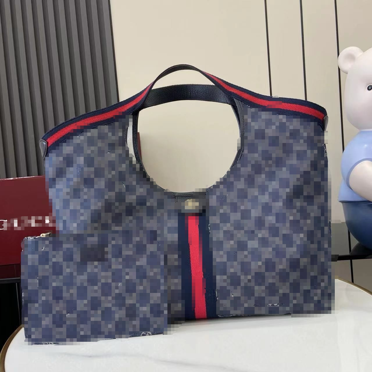 Oversized Denim Tote with Removable Pouch