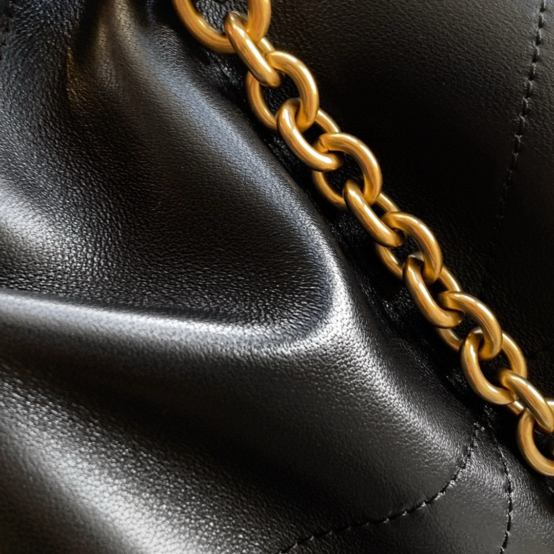 Elegant Black Lambskin Shoulder Tote