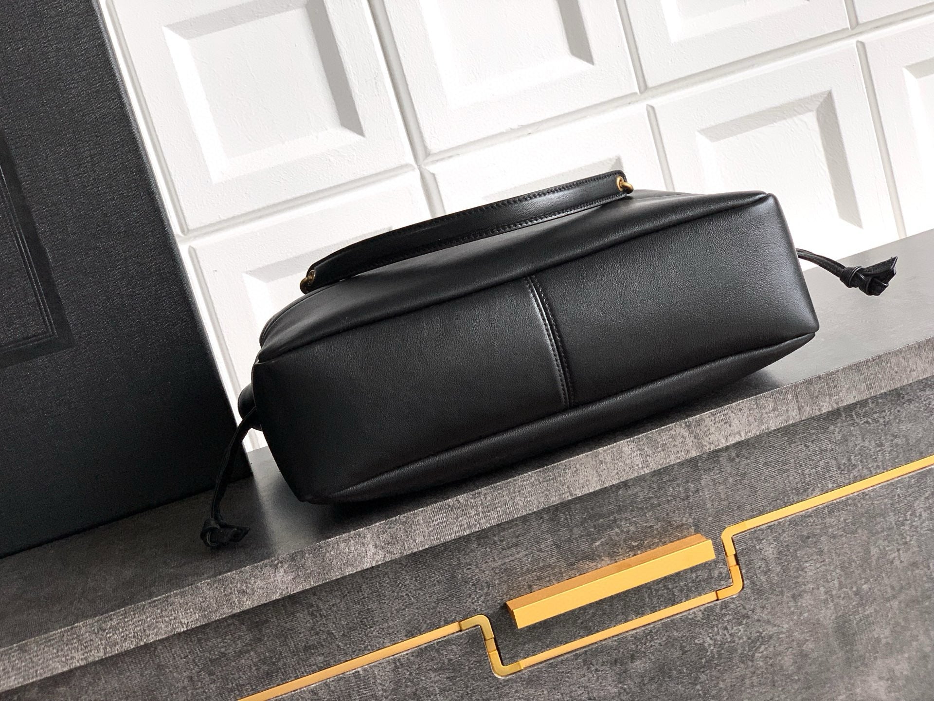 Elegant Black Lambskin Shoulder Tote