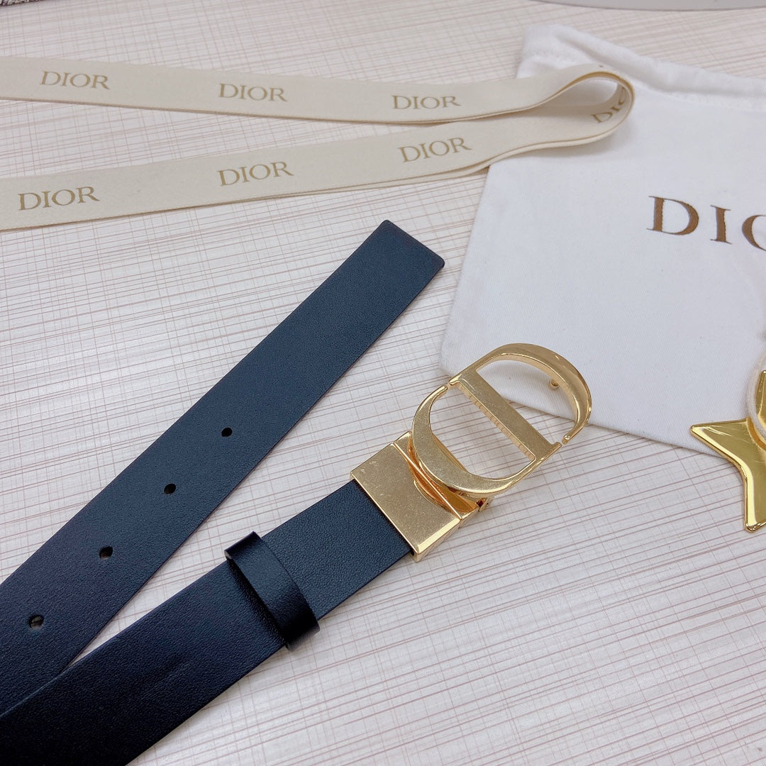 3.0cm Reversible Calfskin Leather Belt – Rotating Metal Buckle