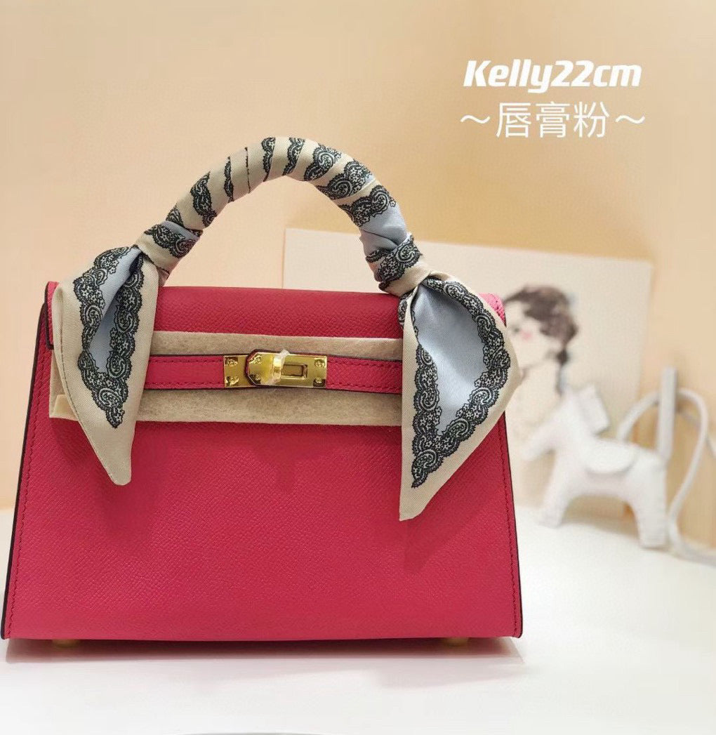 Kelly Palm-Grain Leather Structured Handbag