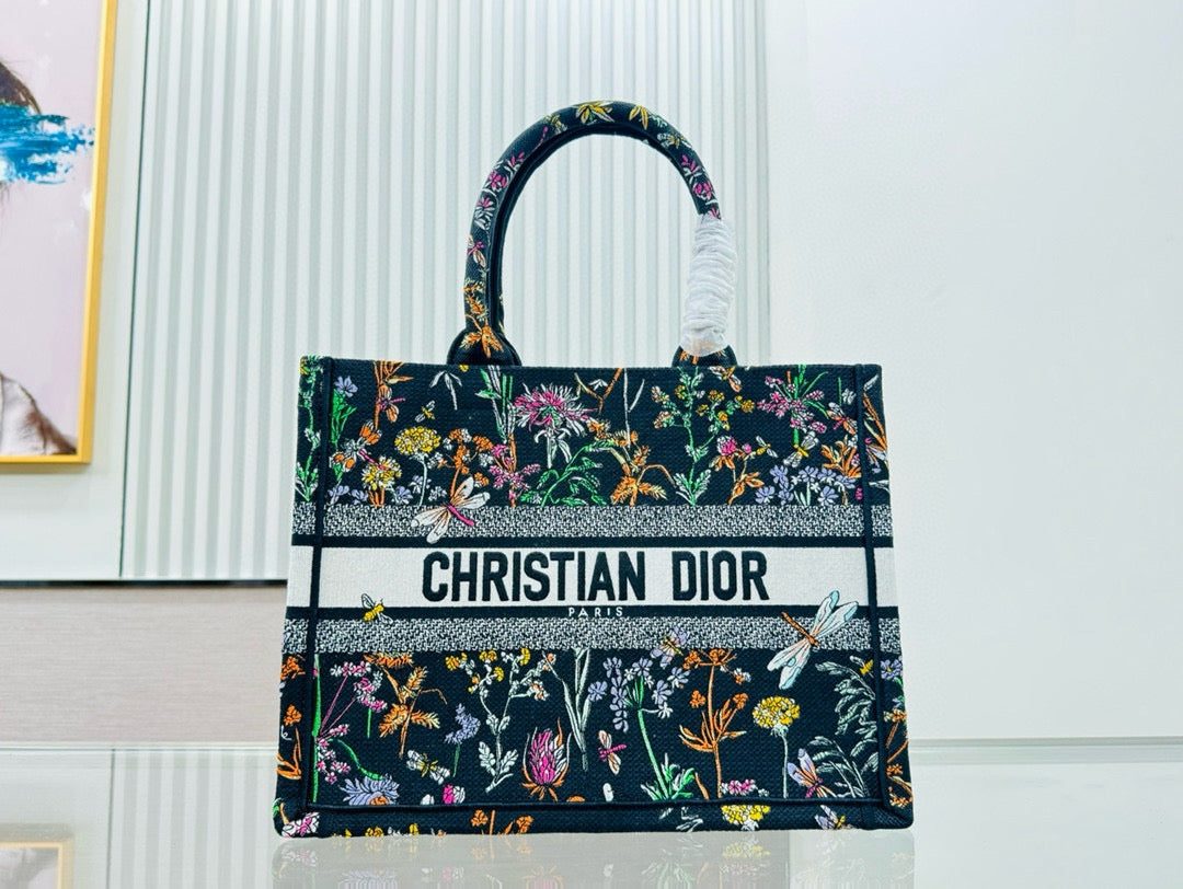 D Book Tote (BLACK floral)