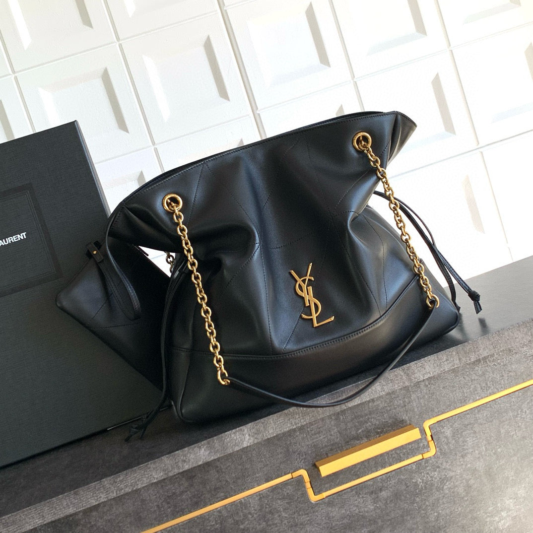 Elegant Black Lambskin Shoulder Tote
