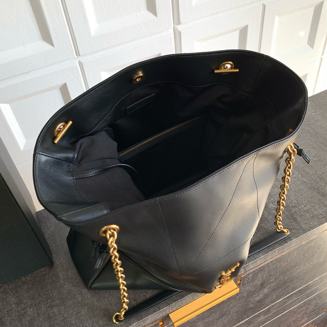 Elegant Black Lambskin Shoulder Tote