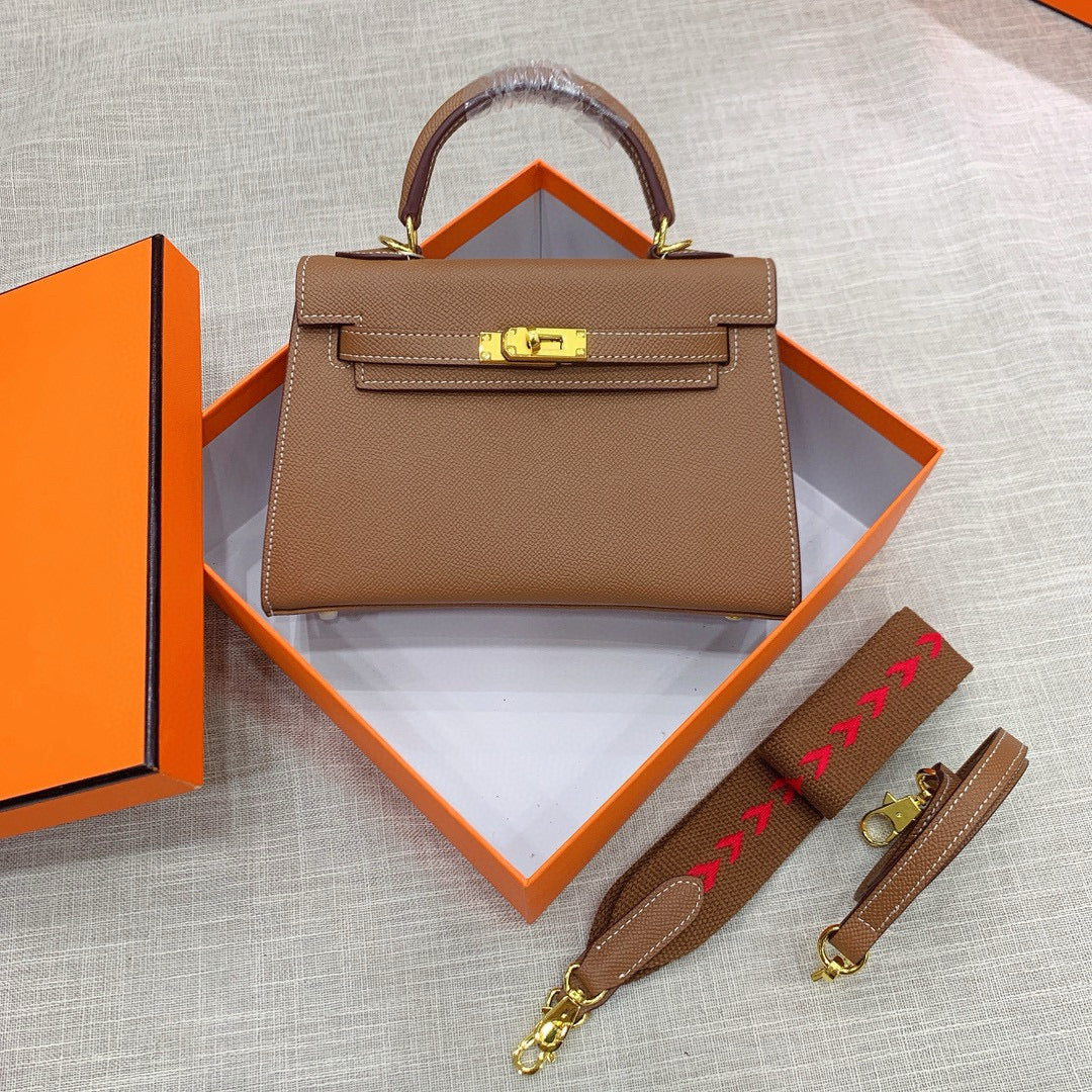 Kelly Palm-Grain Leather Structured Handbag