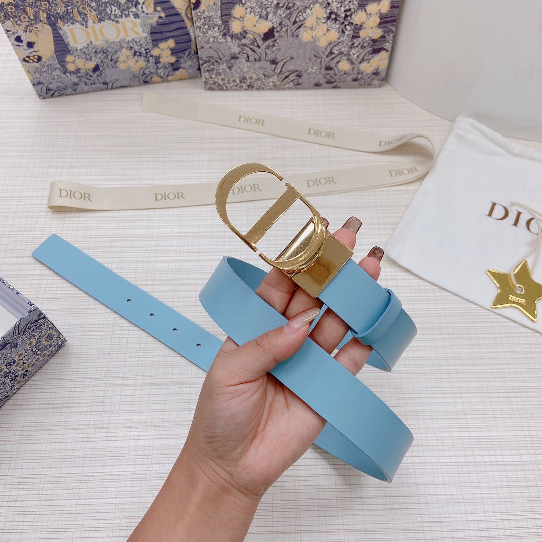 3.0cm Reversible Calfskin Leather Belt – Rotating Metal Buckle