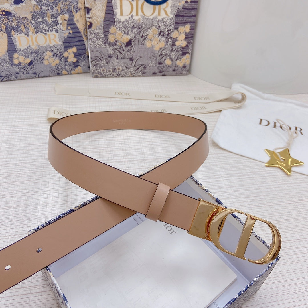 3.0cm Reversible Calfskin Leather Belt – Rotating Metal Buckle