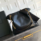 Elegant Black Lambskin Shoulder Tote
