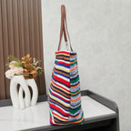 Handwoven Rainbow Embroidered Raffia Tote Bag