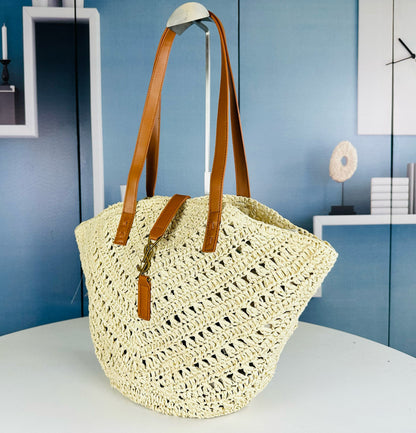 Y*S*L Openwork Straw Basket Bag