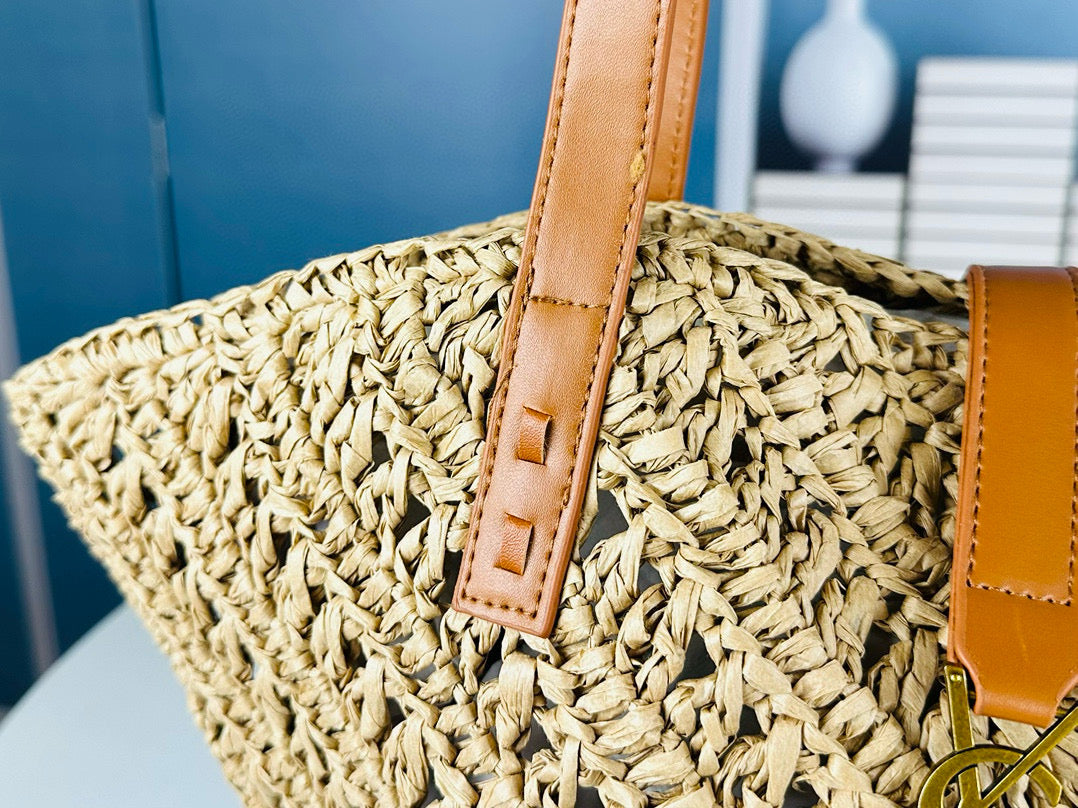 Y*S*L Openwork Straw Basket Bag