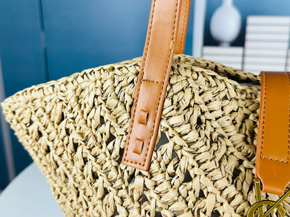 Y*S*L Openwork Straw Basket Bag