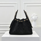 Quilted Hobo Bucket Bag — Vintage Black &amp; Gold
