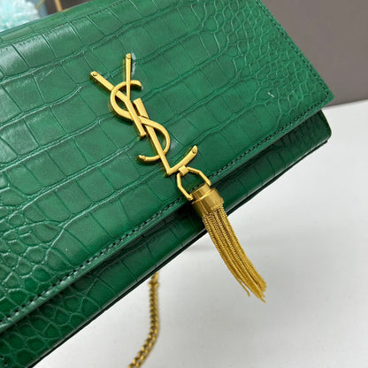 Y*S*L Crocodile Embossed Tassel Bag