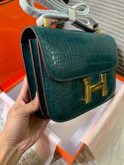 Crocodile-Patterned H*r*m Bag from the Constance Collection