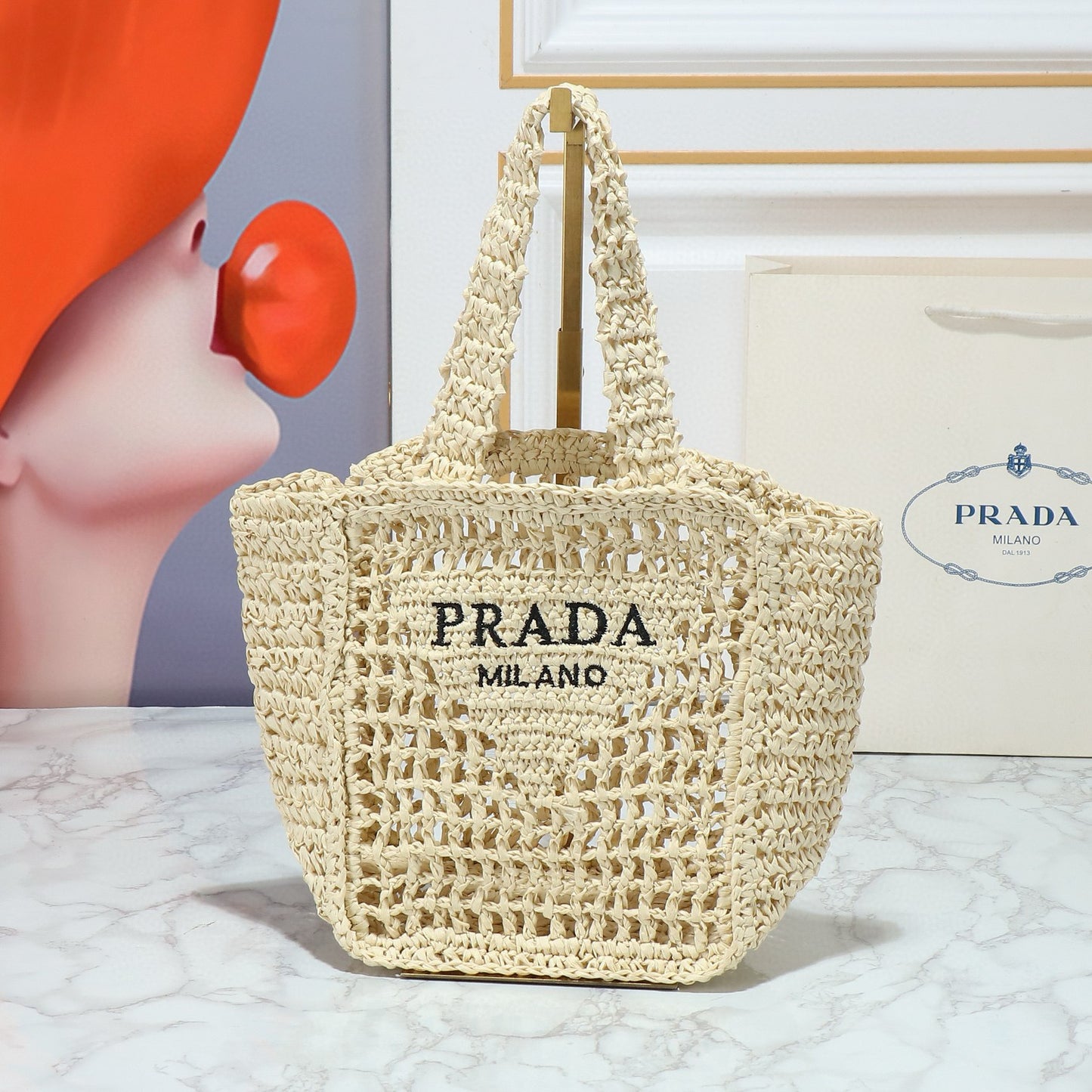 P*ra*da Raffia Tote Bag