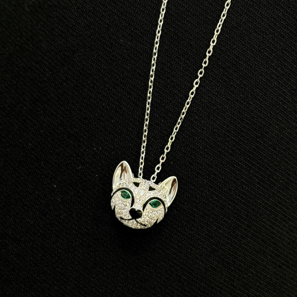 Cat Fine Jewelry Necklace | Tsavorite &amp; Sapphire | 925 Silver & 18K Gold
