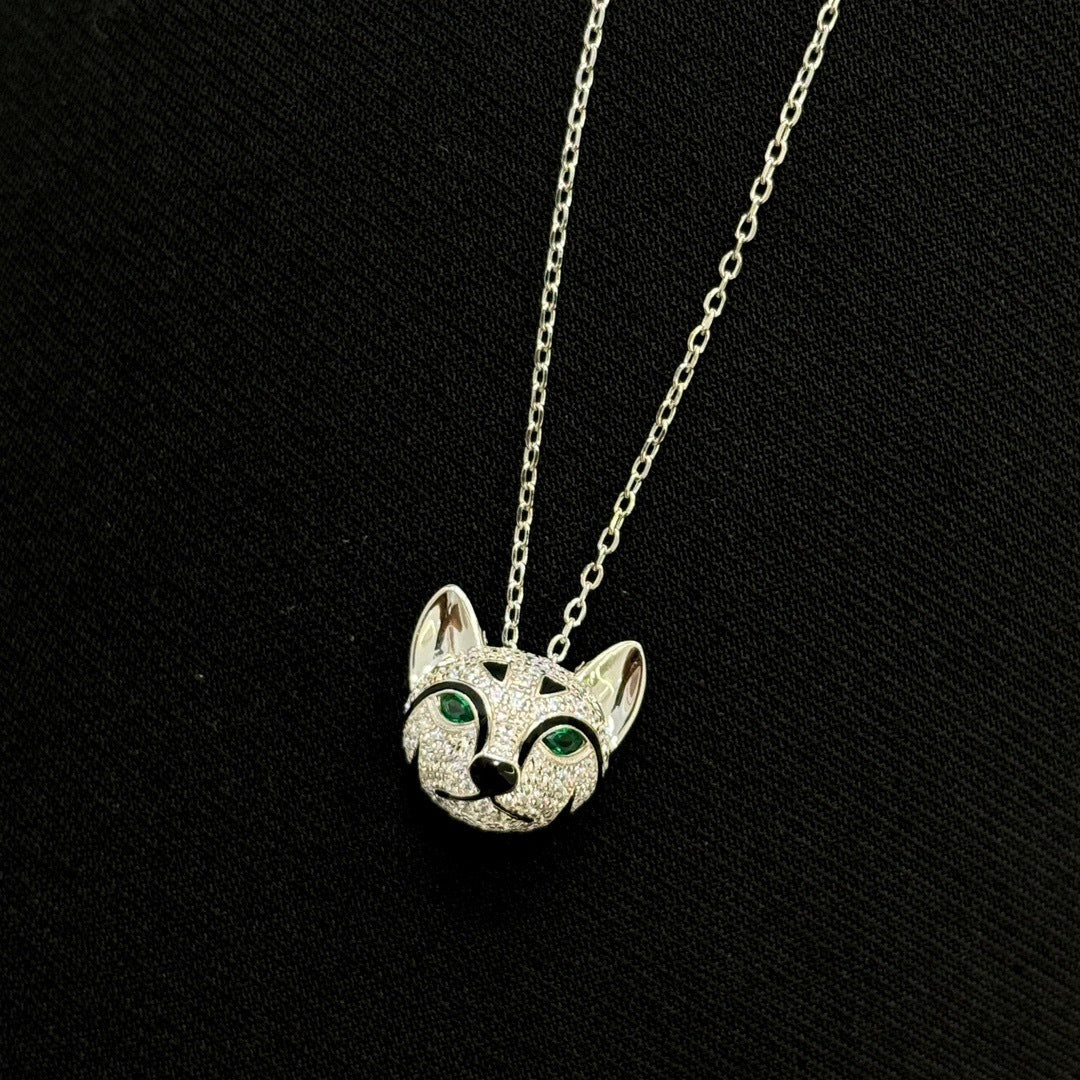 Cat Fine Jewelry Necklace | Tsavorite &amp; Sapphire | 925 Silver & 18K Gold