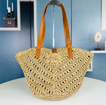 Y*S*L Openwork Straw Basket Bag