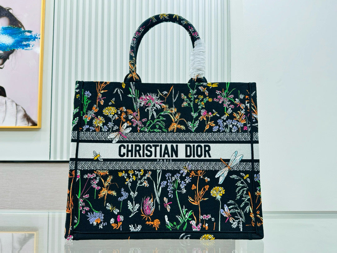 D Book Tote (BLACK floral)